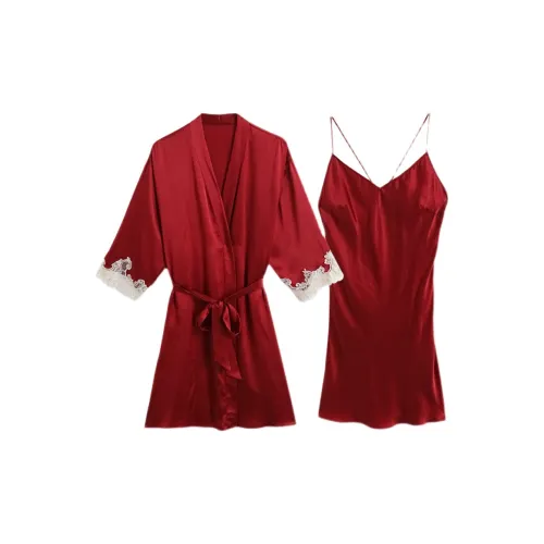 IIZZINI Тутовый шелк, люксовый стиль, бургундский, домашние халаты, женские пижамные комплекты