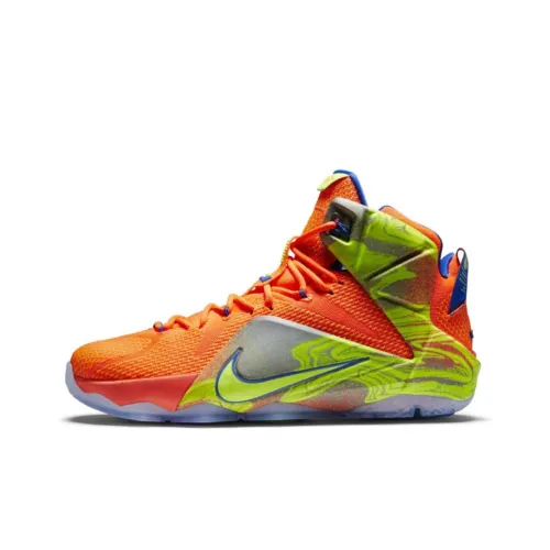 Nike Lebron 12 Six Meridians Нескользящий Легкий Высокий Топ Баскетбольные Кроссовки для Игры Мужской Оранжевый Зеленый