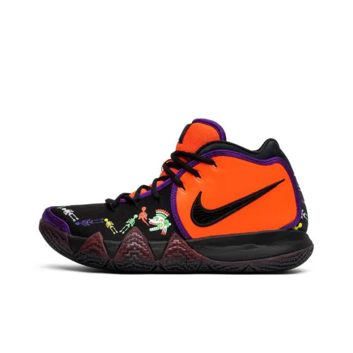 Nike Kyrie 4 Day OF The Dead Day OF The Dead MID Топ Баскетбольные кроссовки для игры Мужской Черный и оранжевый