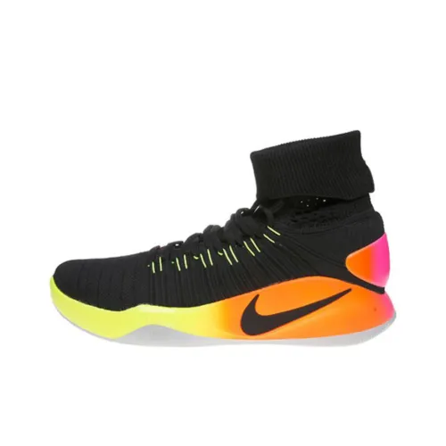 Nike Hyperdunk 2016 Flyknit Unlimited Non Slip Легкий Высокий Топ Баскетбольные Кроссовки для Игры Мужские Черный Оранжевый