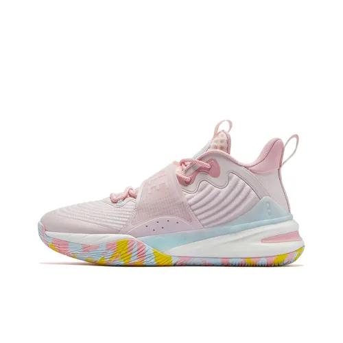 QIAODAN Ледяной клинок Несовпадающие Амортизаторы Устойчивые к истиранию MID Топ Баскетбольные кроссовки Мужской Синий Розовый