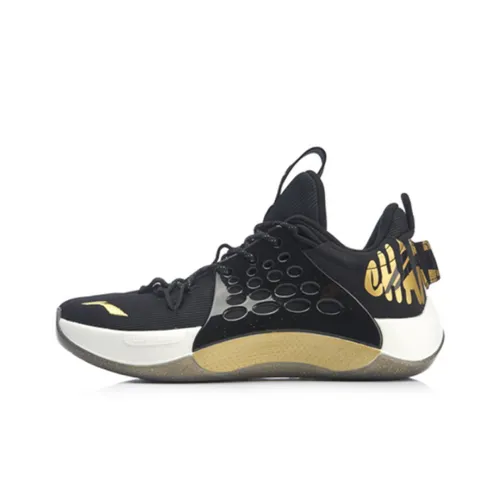 LINING Sonic 7 Амортизация Устойчивость к истиранию Покрытие Низкий топ Баскетбольные кроссовки Мужской Черный Золотой