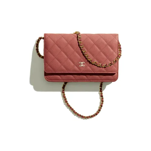 CHANEL WOC С рельефом Тисненый Коровья кожа Кошелек на цепочке Сумка через плечо Сумка на плечо Женская Кораллово-розовый