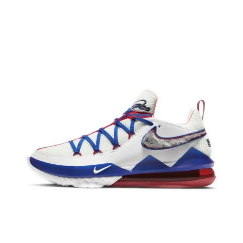 Nike Lebron 17 Low Топ Баскетбольные кроссовки Унисекс Белый Синий Красный