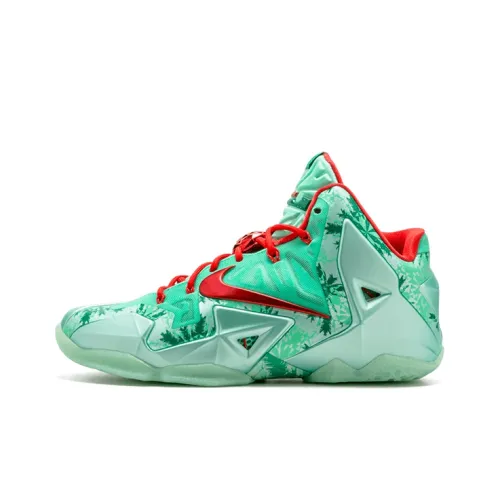 Nike Lebron 11 Рождество Нескользящий Легкий MID Топ Баскетбольные кроссовки Мужской Зеленый