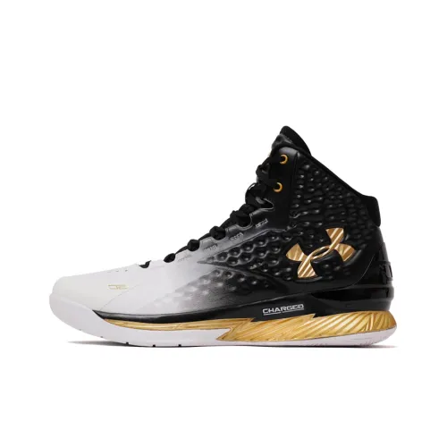 Under Armour Curry 1 MVP High Топ Баскетбольные кроссовки Мужской Черный Белый Золото