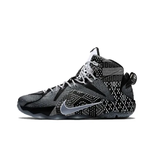 Nike Lebron 12 BHM 2015 Нескользящий Легкий MID Баскетбольные кроссовки для игры Мужской Черный Серый