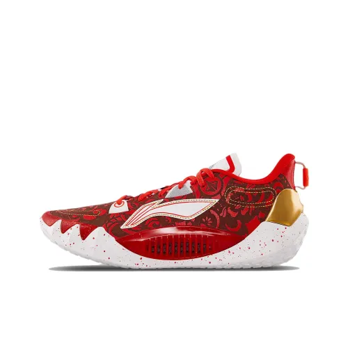 LiNing JB1 Амортизаторы Slip-resistant и устойчивые к истиранию Низкий топ Баскетбольные кроссовки Мужские Красный Белый