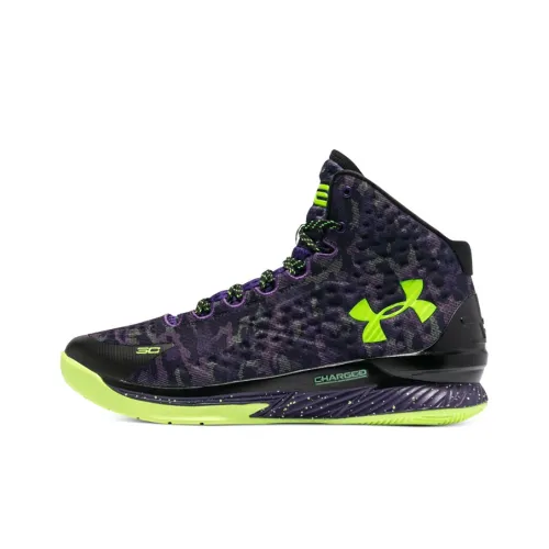 Under Armour Curry 1 MID Баскетбольные кроссовки для игры Топ Унисекс Черный Зеленый Белый