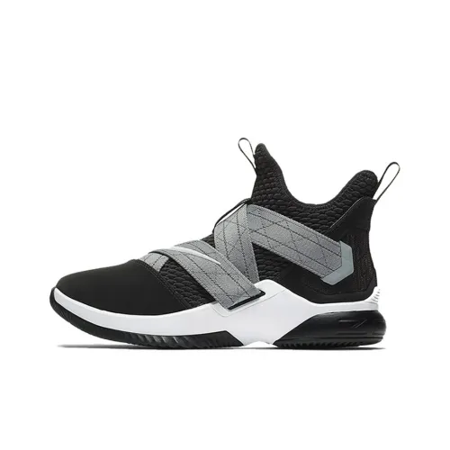 Nike Zoom Soldier 12 LeBron Soldier 12 Slip-on Устойчивый к истиранию Высокий топ Баскетбольные кроссовки Мужской Черный Серый