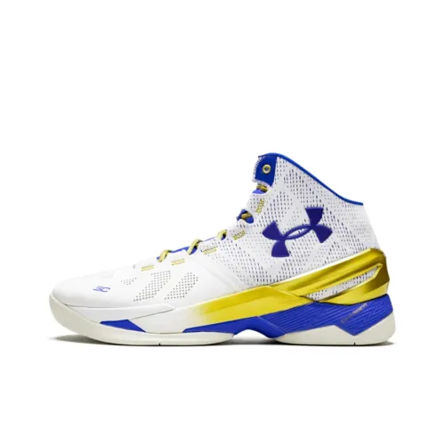 Under Armour Curry 2 Curry 2 Нескользящие Легкие Высокие Баскетбольные Кроссовки для Игры Мужские Белые и Синие