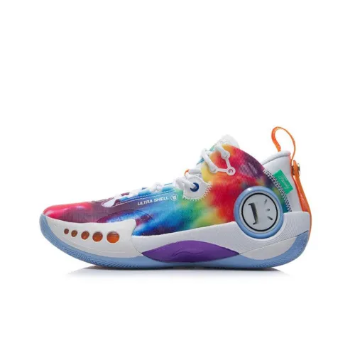 LINING Shadow 3 Амортизирующие подошва Устойчивая к истиранию Низкий топ Баскетбольные кроссовки Мужские Белый Радужный