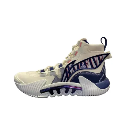 LINING Badfive 2 Амортизирующие подошва Устойчивая к истиранию Высокий топ Баскетбольные кроссовки Мужские Белый Синий