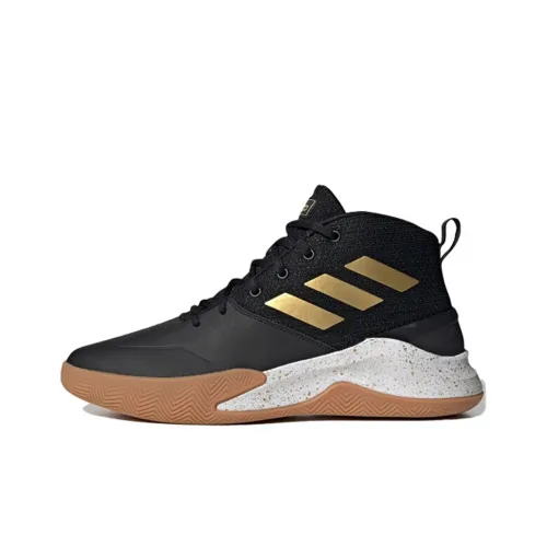 Adidas OwnTheGame Shock Absorbers Slip-Resistant Abrasion-Resistant High Top Баскетбольные кроссовки Мужские Черный Золото Коричневый