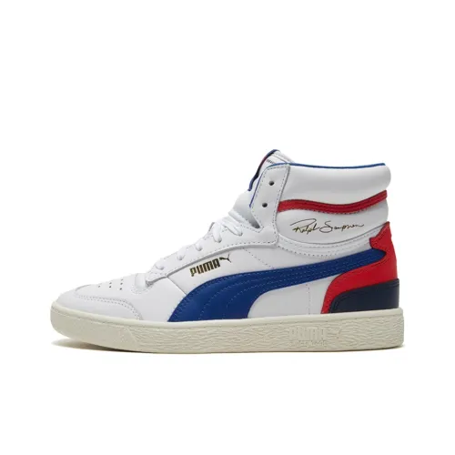 PUMA Ralph Sampson MID Противоскользящий Устойчивый к истиранию Дышащий MID Топ Баскетбольные кроссовки Унисекс Синий Белый