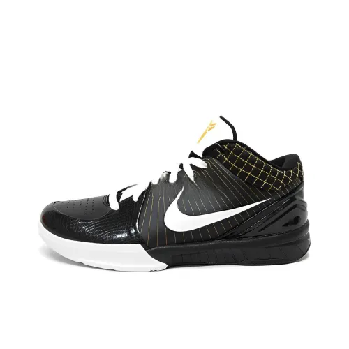 Nike Zoom Kobe 4 Slip-Resistant Abrasion-Resistant MID Баскетбольные кроссовки Unisex Черный Белый Желтый