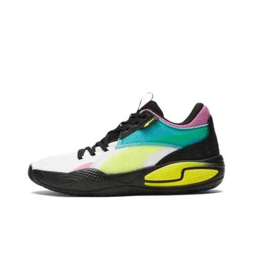 PUMA Court Rider Court Rider SWxP Slip Resistant Abrasion Resistant Low Top Баскетбольные кроссовки Мужские Белый Желтый Черный