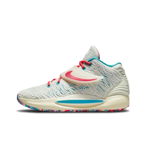 Nike KD 14 MID Топ Баскетбольные кроссовки для игры Унисекс Белый синий красный Многоцветный Азиатская версия
