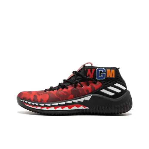 Adidas D Lillard 4 A Bathing Ape Красный BAPE совместный бренд Lillard противоскользящий легкий низкий топ баскетбольные кроссовки унисекс красный камуфляж