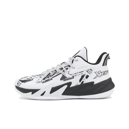 XTEP Slip-resistant Shock Absorbers с устойчивостью к истиранию Низкие мужские баскетбольные кроссовки Белый Черный