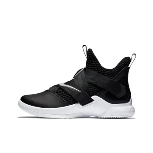 Nike Zoom Soldier 12 Амортизация Slip-resistant Покрытие Легкий Отскок Высокие Баскетбольные Кроссовки Мужские Черный Белый