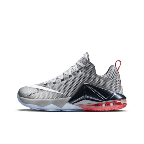 Nike LeBron 12 Low Earned Anti-Slip Легкий Низкий Топ Баскетбольные Кроссовки для Игры Мужской Серебряный Красный