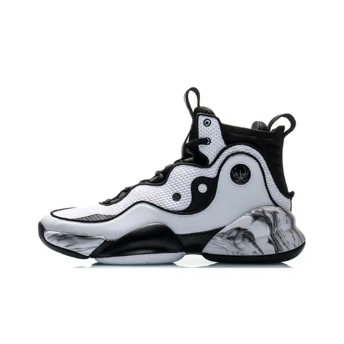 LINING Qiankun Амортизирующие баскетбольные кроссовки для игры с высокой подошвой устойчивые к скольжению мужские черно-белые