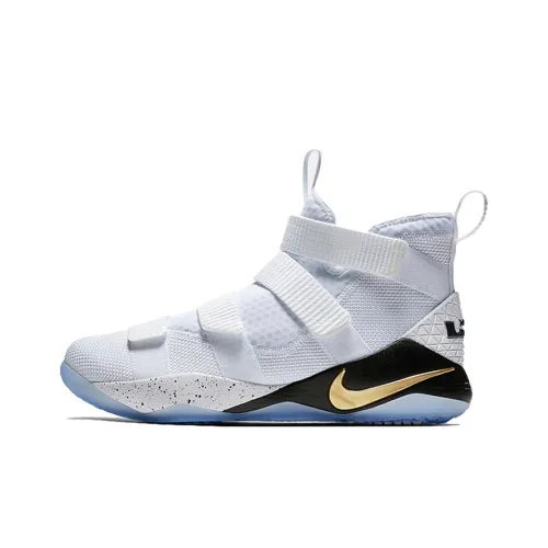 Nike Zoom Soldier 11 LeBron Soldier 11 MID Баскетбольные кроссовки для игры Мужской Черный Белый Золото