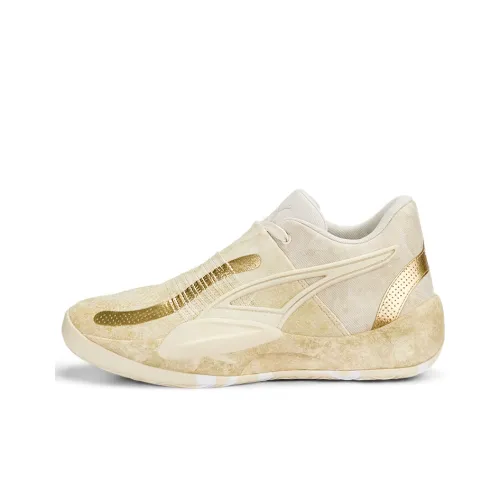PUMA Шаговый шов Nitro Nephrite Противоскользящий Устойчивый к истиранию MID Топ Баскетбольные кроссовки Унисекс Железо Золотой