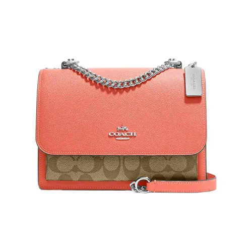 COACH Klare Крестообразная текстура Кожа с Цвет холста Аккордеонная сумка Сумка через плечо Маленькая Женская Апельсин Коричневый