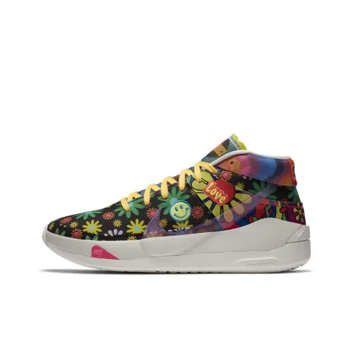 Nike KD 13 Амортизаторы Slip-resistant MID Баскетбольные кроссовки Мужской Зеленый Желтый Красный Азиатская версия