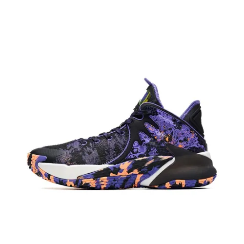 QIAODAN Grinding 4 Противоскользящие Устойчивые к износу MID Топ Баскетбольные кроссовки Мужские Черные Фиолетовые