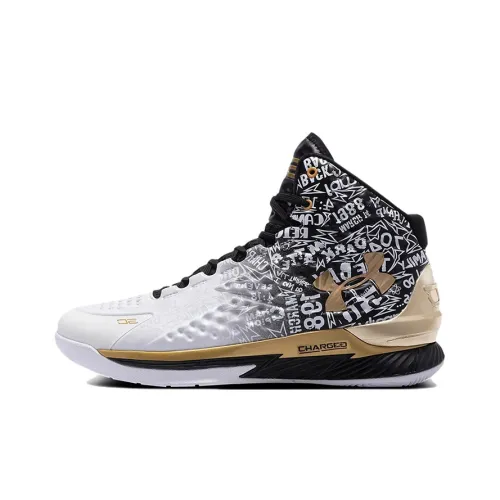 Under Armour Curry 1 MVP Shock Absorbers Slip-Resistant MID Баскетбольные кроссовки Мужской Черный 2021 Ретро EDITION