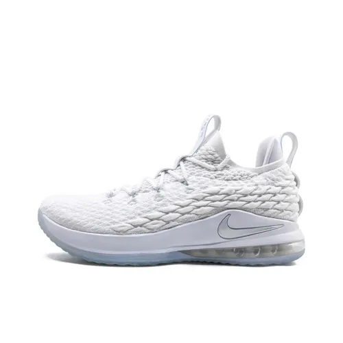 Nike Lebron 15 Non Slip Легкий Низкий Топ Баскетбольные Кроссовки для Игры Унисекс Белый Серебряный