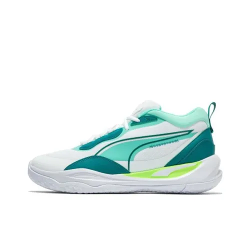 PUMA Playmaker Pro MID Амортизация Износостойкий Низкий Топ Баскетбольные Кроссовки Унисекс Белый Зеленый