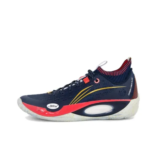 LINING Wade 808 Ultra Амортизирующие подошва Устойчивая к истиранию Низкий верх Баскетбольные кроссовки Мужские Синий Красный