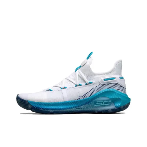 Under Armour Curry 6 Амортизирующие устойчивые к скольжению и истиранию низкие баскетбольные кроссовки для мужчин белые и синие