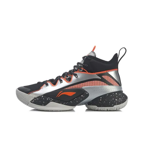 LINING Power 7 Премиум Амортизаторы Ущеточные Устойчивые Низ Резистентные Высокие Баскетбольные Кроссовки Мужские Черные Серебряные