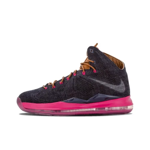 Nike Lebron 10 EXT Denim Non Slip Легкий Высокий Топ Баскетбольные Кроссовки для Игры Мужской Черный Розовый
