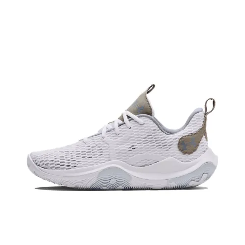 Under Armour Spawn 3 Slip-Resistant Abrasion-Resistant Breathable Low-Top Basketball Shoes Unisex White Gray Универсальные низкие баскетбольные кроссовки Under Armour Spawn 3 с противоскользящим и износостойким покрытием дышащие белые и серые