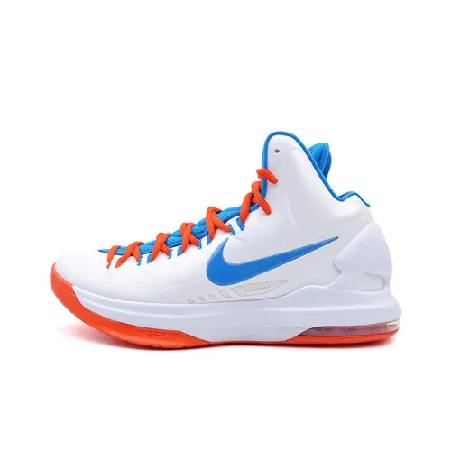 Nike KD 5 Дом Thunder Цвет KD Shock Absorbers Противоскользящие баскетбольные кроссовки Mid Top для игры Мужские Белый Синий и Оранжевый