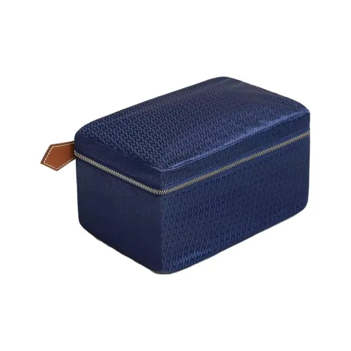 HERMES Travelsilk Шелк с BARENIA Телячья кожа Хлопок для хранения Мужской Сапфирово-синий