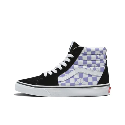 VANS SK8 Цветочный Check Высокие Кроссовки для скейтбординга Унисекс Фиолетовый Черный Белый