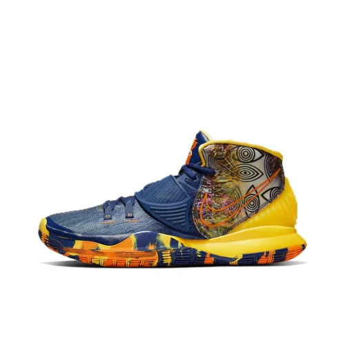 Nike Kyrie 6 Slip-on Устойчивый к истиранию Легкий MID Баскетбольные кроссовки для игры Унисекс Синий Желтый