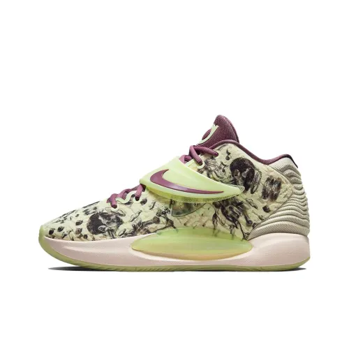 Nike KD 14 MID Топ Баскетбольные кроссовки для игры Унисекс Ледяной зеленый Желтый