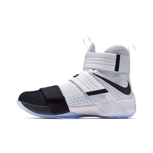 Nike Zoom Soldier 10 LBJ Нелипкий Легкий Высокий Топ Баскетбольные Кроссовки для Игры Унисекс Черный Белый Азиатская Версия