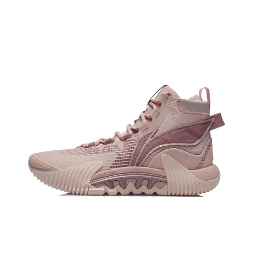 LiNing Badfive 2 Противоскользящее и Износостойкое Покрытие Поддержка Высокий Топ Баскетбольные Кроссовки Мужские Дымчатый Розовый