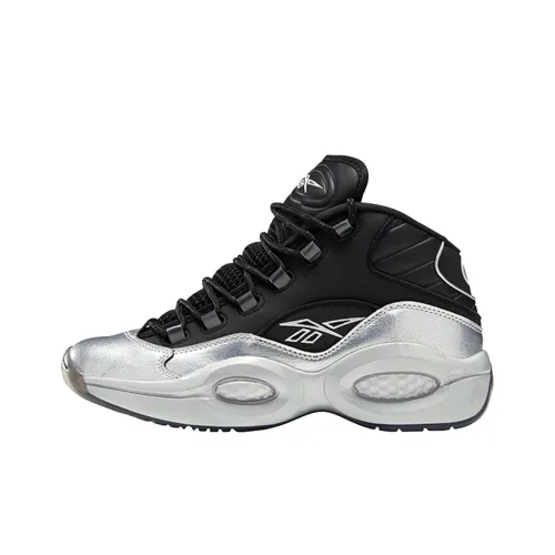 Reebok Question Амортизация Устойчивый к истиранию Устойчивый к ударам MID Топ Баскетбольные кроссовки Унисекс Черный Серебряный