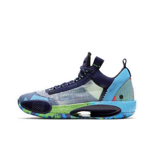 Jordan Air Джордан 34 Low Топ Баскетбольные кроссовки Мужской Синий Зеленый