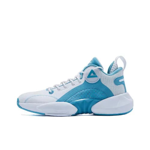 PEAK Slip-resistant Abrasion-resistant Breathable MID Basketball Game Men's White Elegant Blue PEAK Противоскользящий Устойчивый к истиранию Дышащий MID Баскетбольные кроссовки для игры Мужской Белый Элегантный Синий